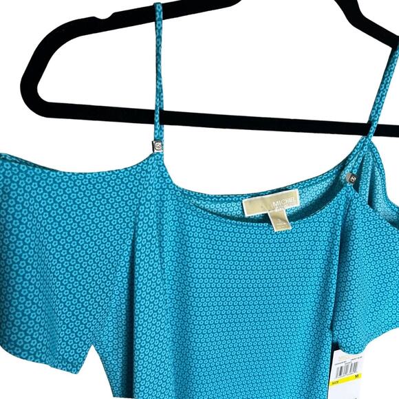 NWT Michael Michael Kors Blue Flower Print Cold Flower Dress Size Small - Picture 2 of 8